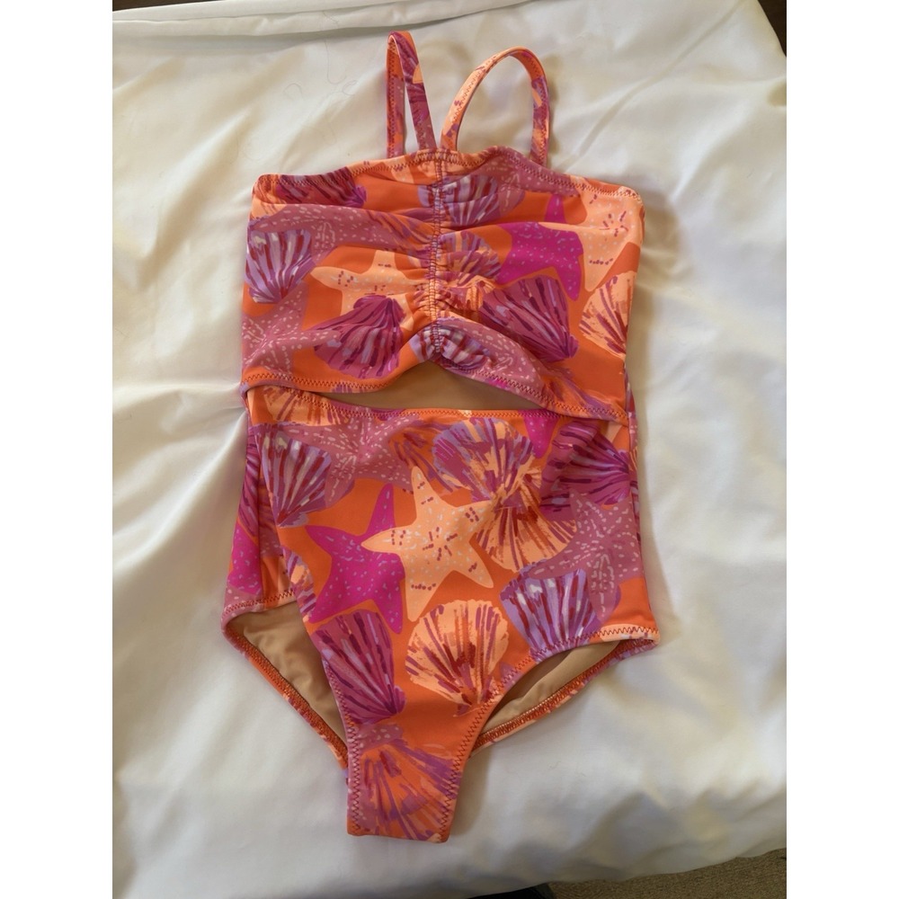 NWT Crewcuts Girl's One Piece Seashell Swimsuit - SPF 50+ - Orange - Size 4-5